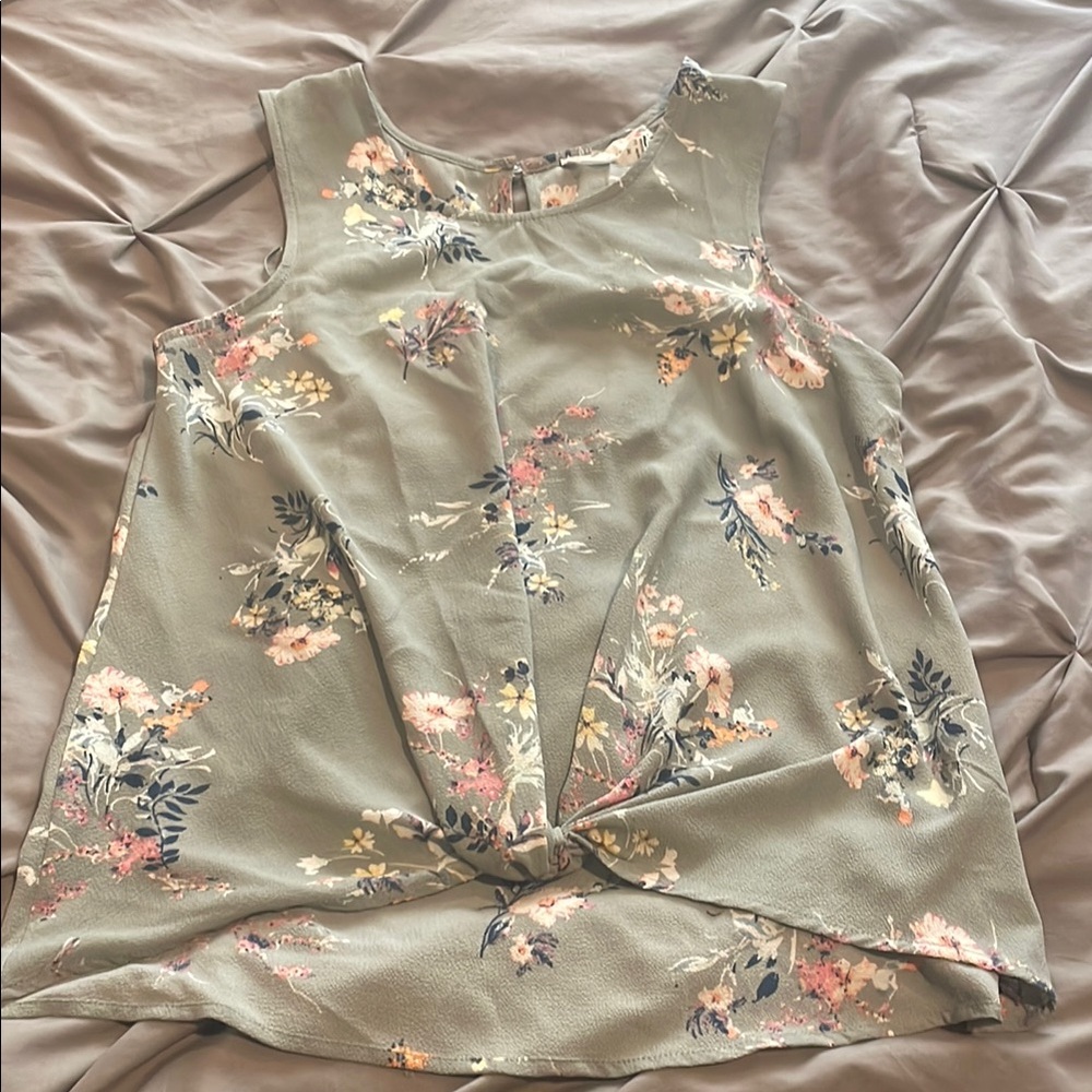 Pink Rose Floral Tank Top - Sage Green